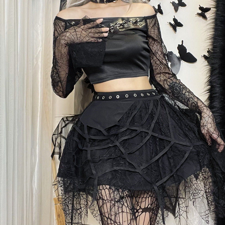 Summer Lace Spider Web Tassel Short Skirt