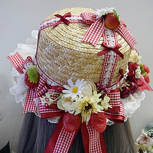 Sweet And Lovely Lolita Strawberry Straw Hat Sets