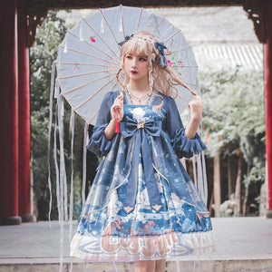 Chinese Style New Year Lolita Long Sleeve Dress Greyish / S