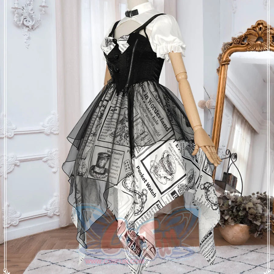 Vintage Alice Lolita Irregular Short-Sleeved Patchwork Dress