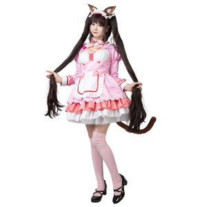 【Ready To Ship】Nekopara Chocola Cosplay Costume Pink Maid Outfit C00657 S Costumes