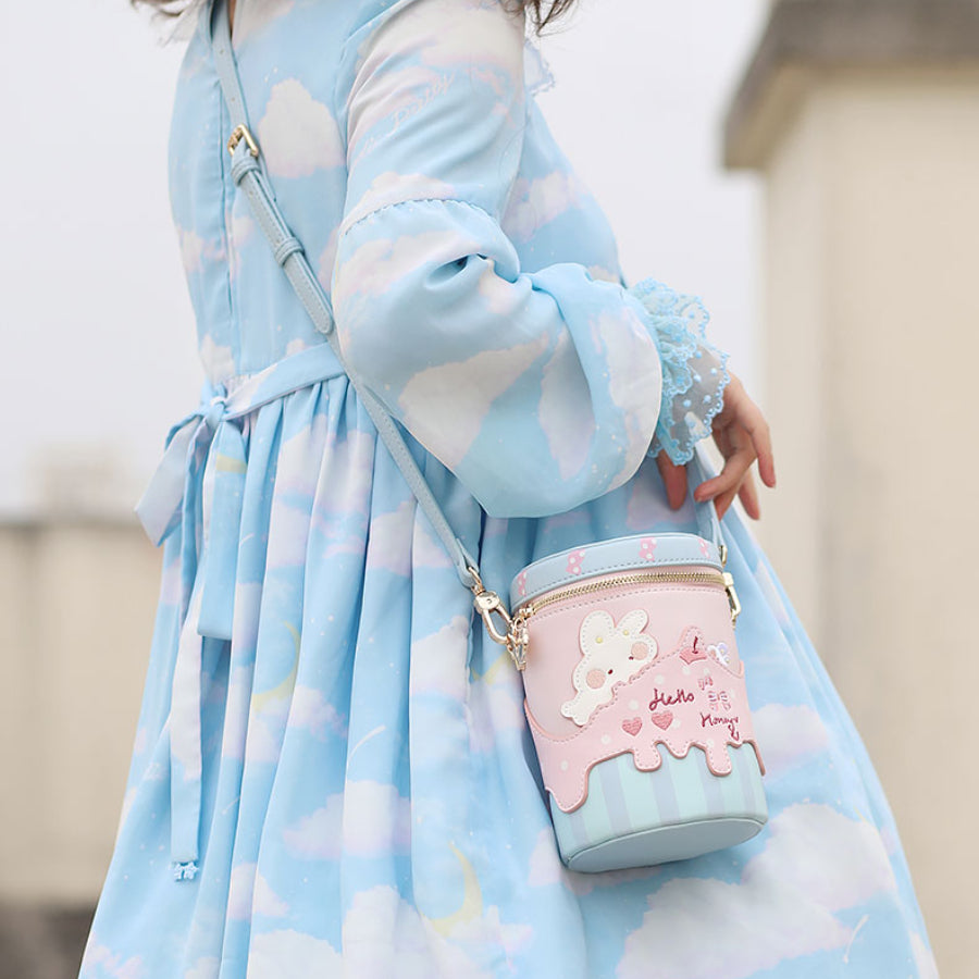 Sweet and Lovely Rabbit Embroidered Crossbody Bucket Bag