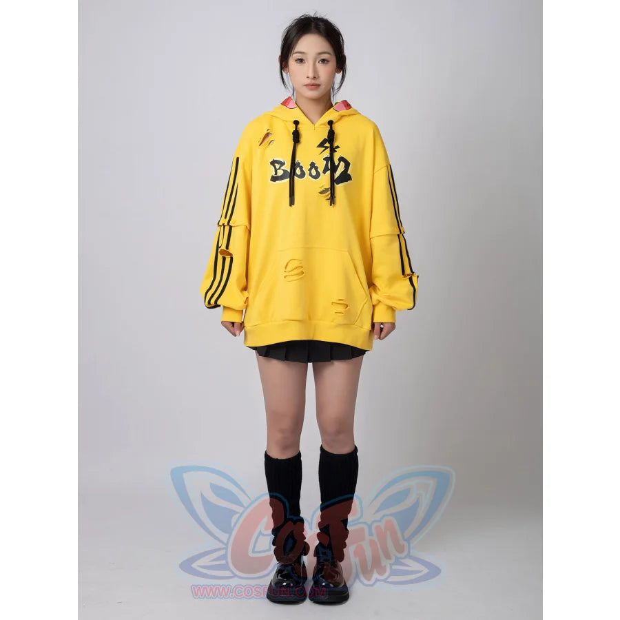 Cosfun Original Cute Electric Critter Yellow Grunge Cosplay Full Zip Hoodie A00006 Sweatshirt