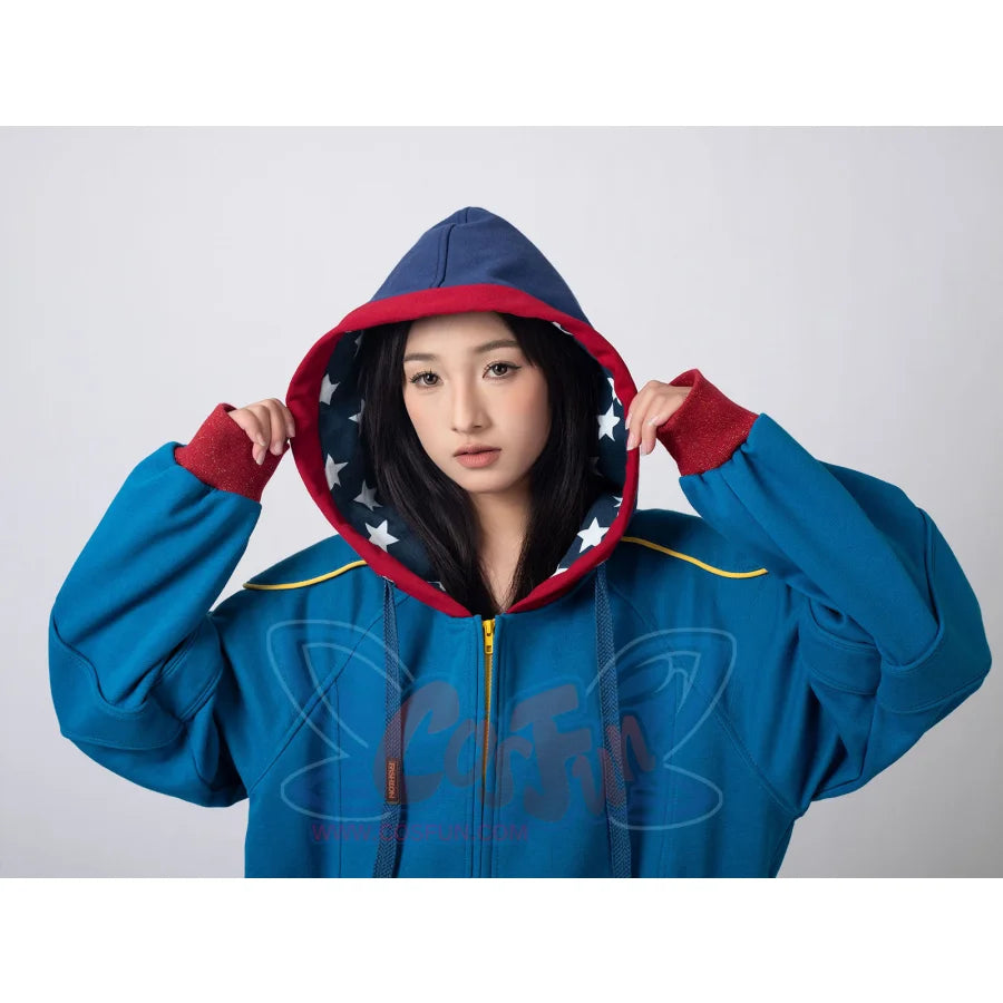 Cosfun Original America Modern Color-Block Blue Cosplay Hoodie Jacket A00004 Sweatshirt