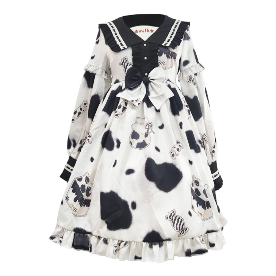 Lovely Cow Printed Lolita Long Sleeve Dress