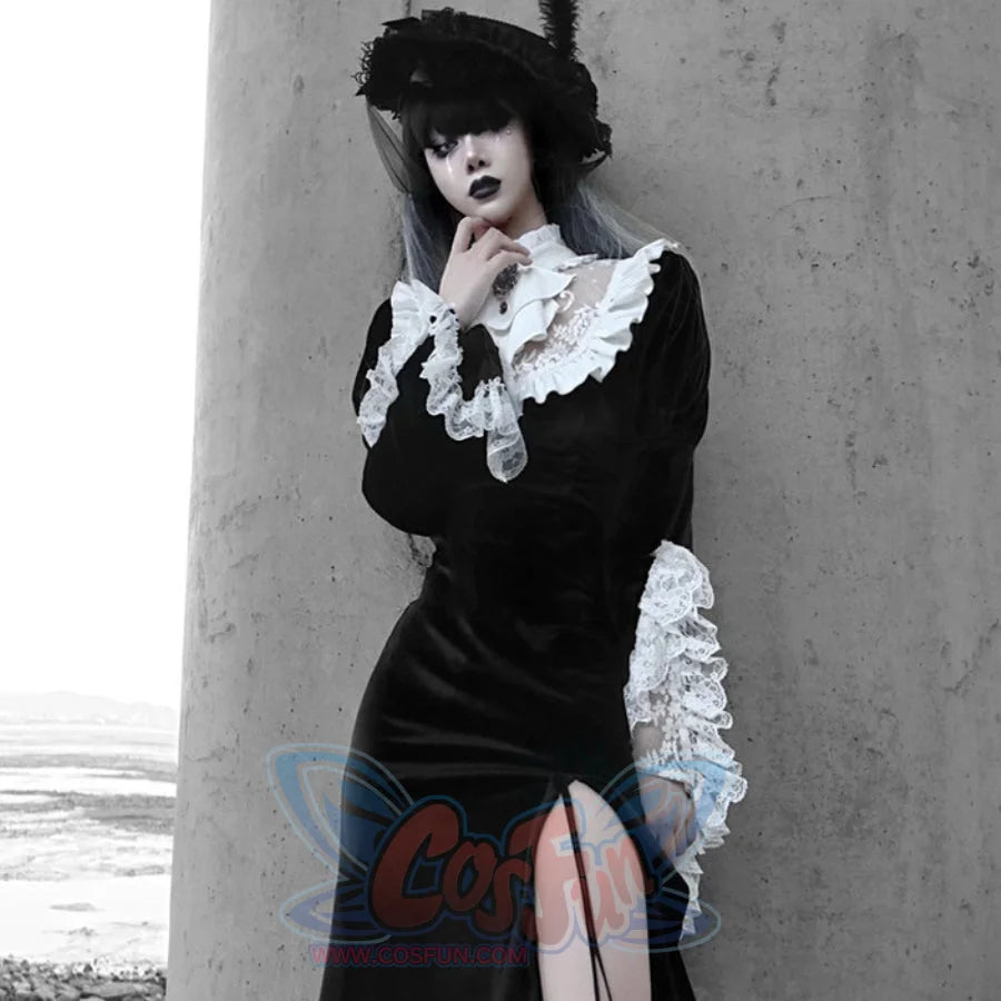 Medieval Vampire Lace Velvet Long Sleeve Fishtail Dress