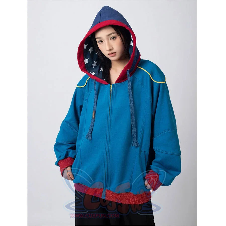 Cosfun Original America Modern Color-Block Blue Cosplay Hoodie Jacket A00004 Sweatshirt