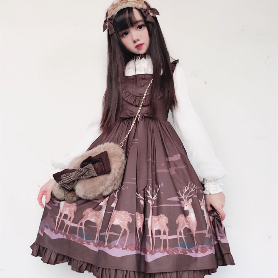 Printed Deer Lolita High Waist Jumper Skirt S22959