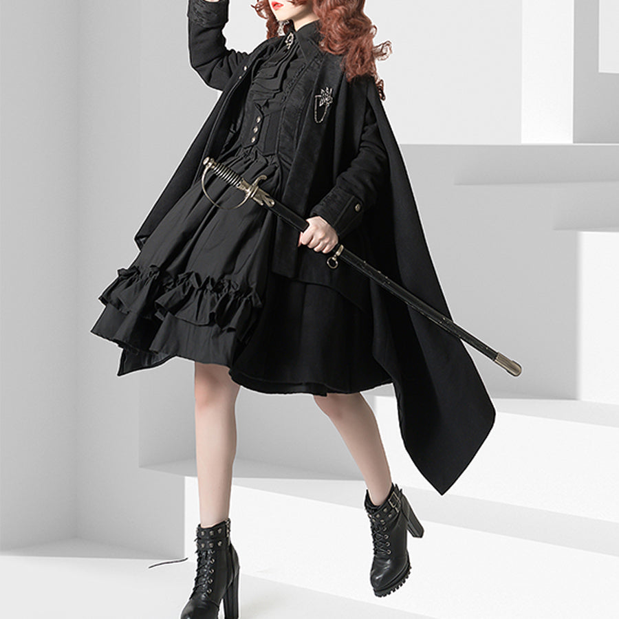 PRE-SALE Black Blue Grey Retro Lolita Medieval Scarf Mutton Sleeve Shirt S23012