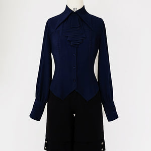 PRE-SALE Black Blue Grey Retro Lolita Medieval Scarf Mutton Sleeve Shirt