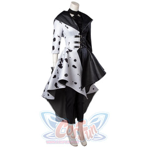 2021 Movie Cruella Estella De Vil Cosplay Costume Spotted Dress C00621 Costumes