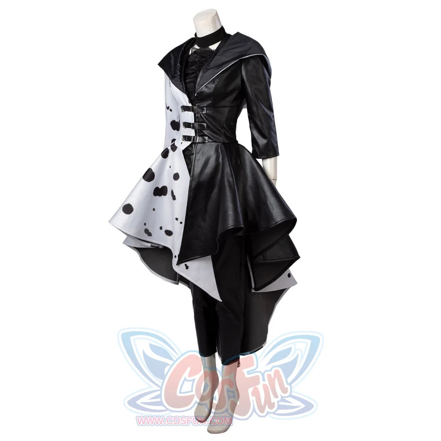 2021 Movie Cruella Estella De Vil Cosplay Costume Spotted Dress C00621 Costumes