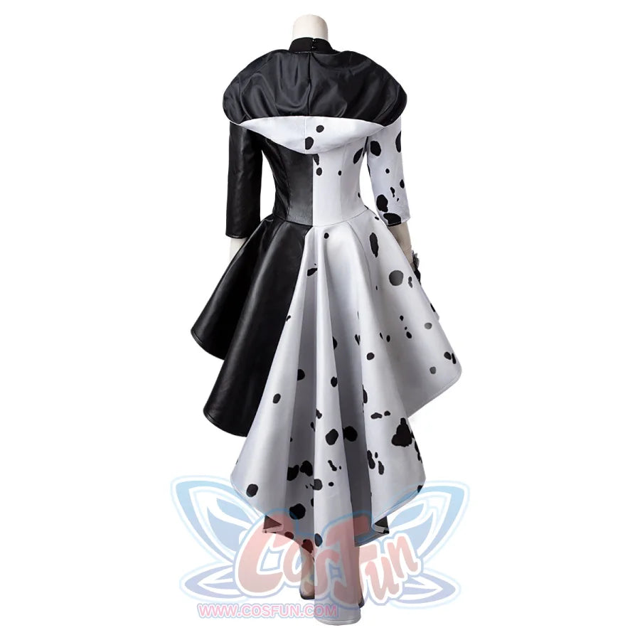 2021 Movie Cruella Estella De Vil Cosplay Costume Spotted Dress C00621 Costumes