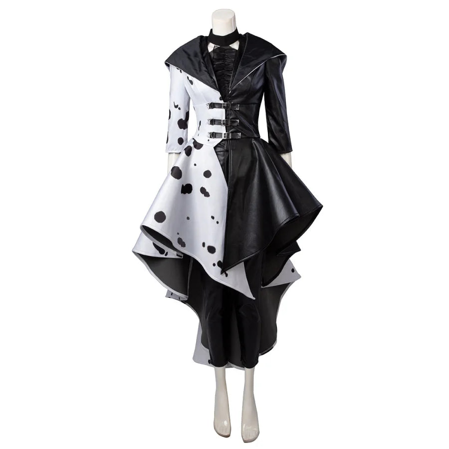 2021 Movie Cruella Estella De Vil Cosplay Costume Spotted Dress C00621 Costume / Xs Costumes