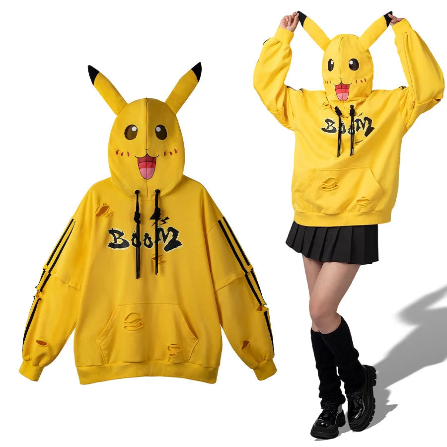 Cosfun Original Cute Electric Critter Yellow Grunge Cosplay Full Zip Hoodie A00006 Sweatshirt