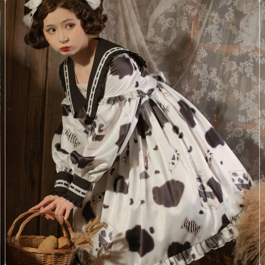 Lovely Cow Printed Lolita Long Sleeve Dress