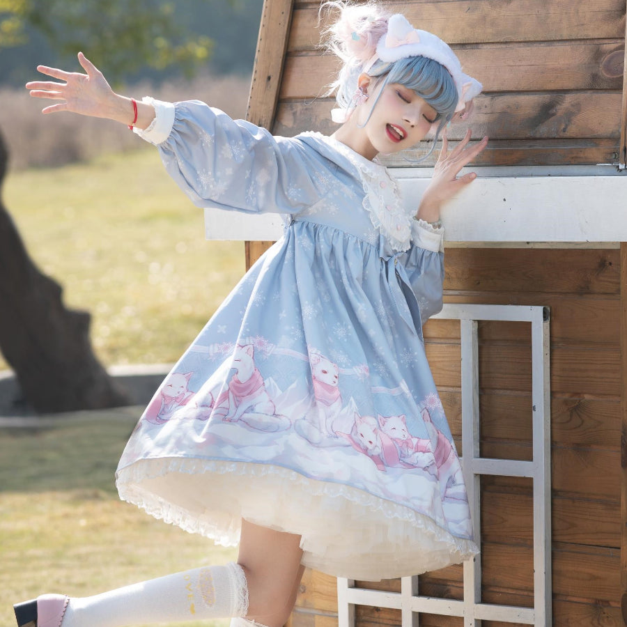 Snow Fox Lolita Long Sleeve Dress