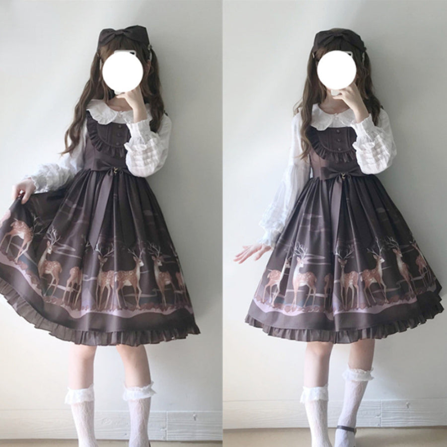 Printed Deer Lolita High Waist Jumper Skirt S22959