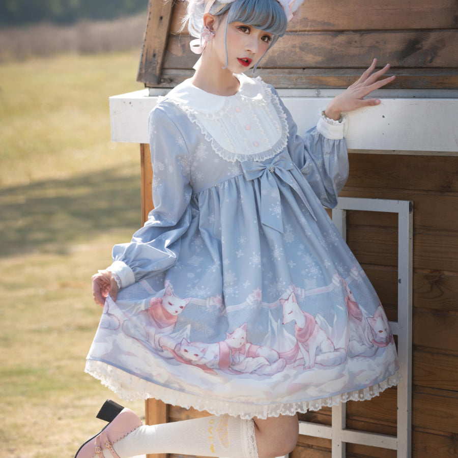 Snow Fox Lolita Long Sleeve Dress