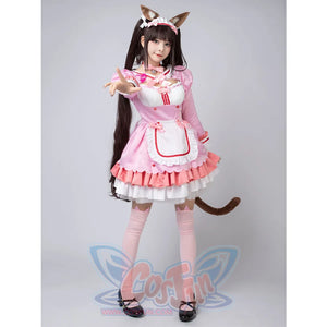 【Ready To Ship】Nekopara Chocola Cosplay Costume Pink Maid Outfit C00657 Costumes