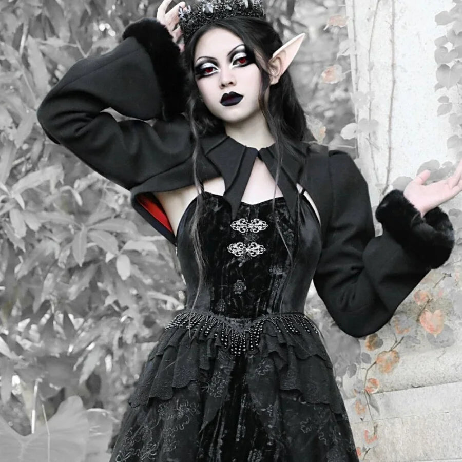 Classic Gothic Woolen Bat Collar Dark Style Coat