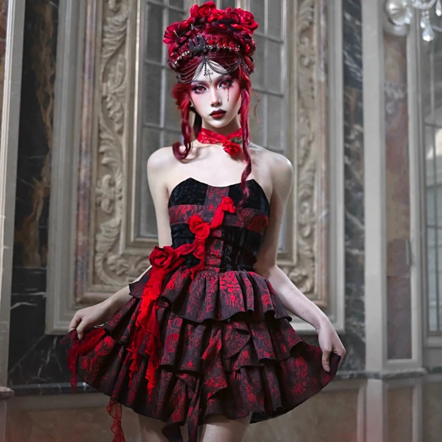 Gothic Rose Jacquard Bodice Dress Summer