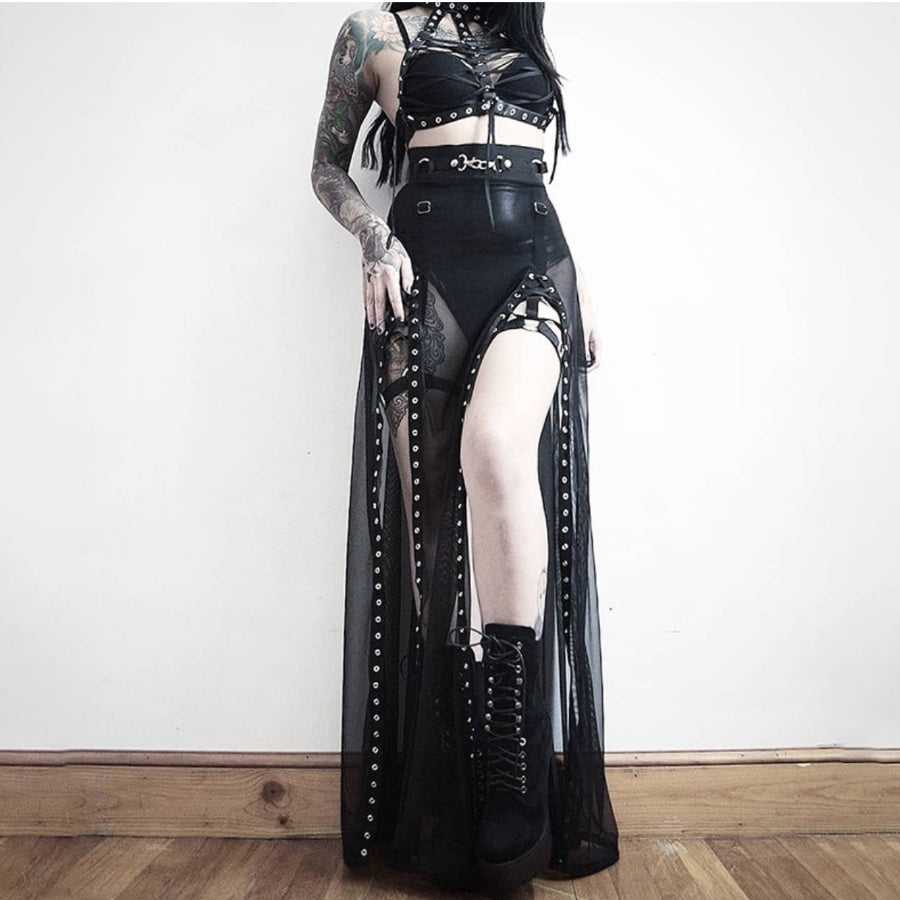 Summer High Waist Big Hemline Gauze Long Skirt