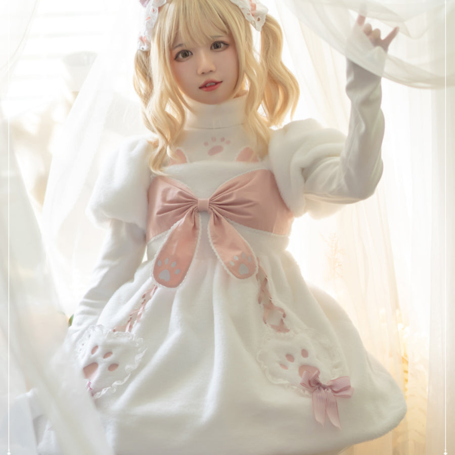 Autumn Winter Lovely Lolita Thicken Woolen Dress Sets