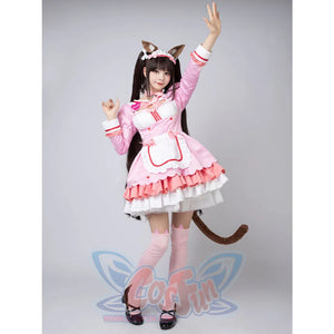 【Ready To Ship】Nekopara Chocola Cosplay Costume Pink Maid Outfit C00657 Costumes