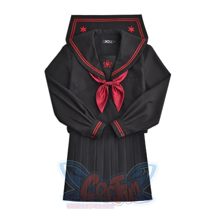 School Uniform Sakura Embroideried Novelty Sailor Suits Yankee J40138 Long Sleeve Top + Tie / S