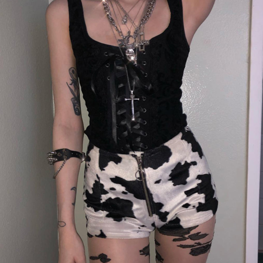 Black Lace Up Slim Short Vest