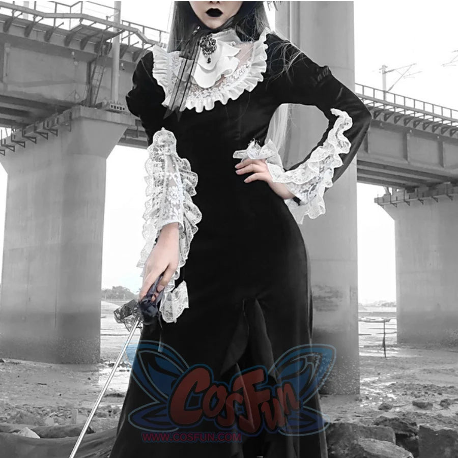 Medieval Vampire Lace Velvet Long Sleeve Fishtail Dress