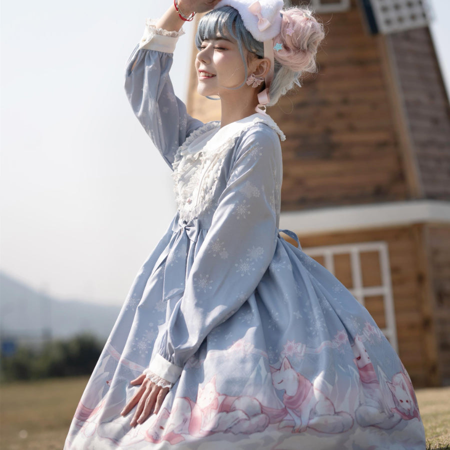 Snow Fox Lolita Long Sleeve Dress