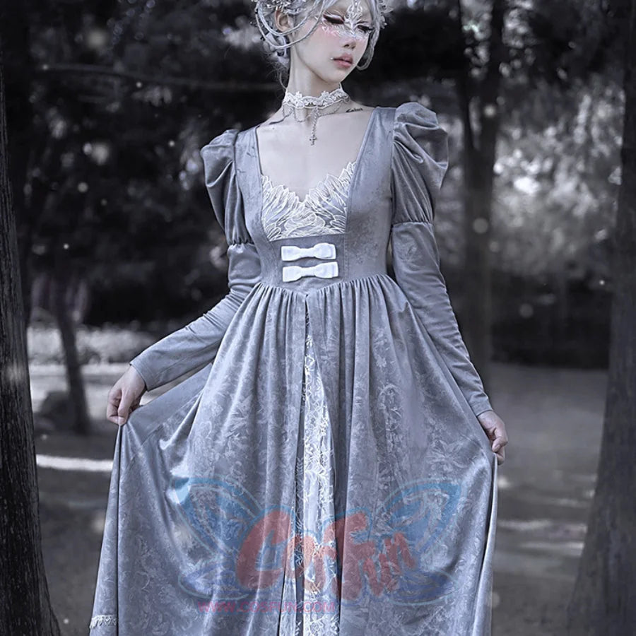 Winter Gothic Embroidered Lace Long Sleeve Dress