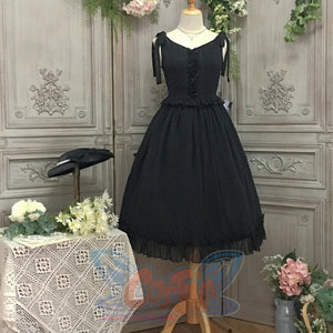 Vintage And Elegant French Chiffon Lolita Jumper Skirt Black / S