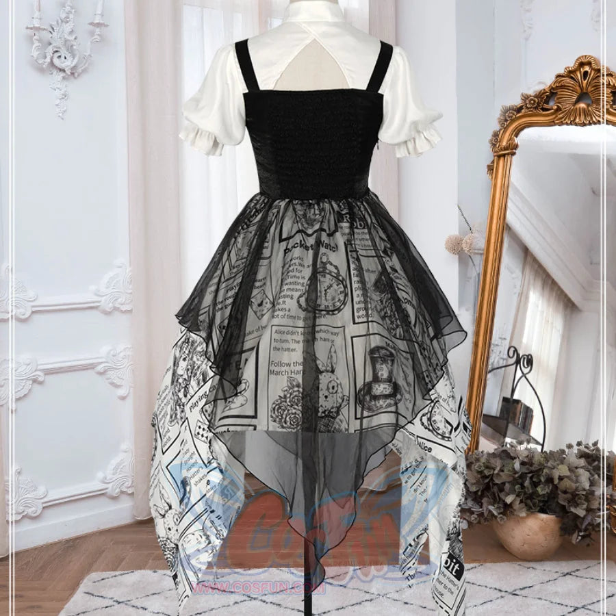 Vintage Alice Lolita Irregular Short-Sleeved Patchwork Dress