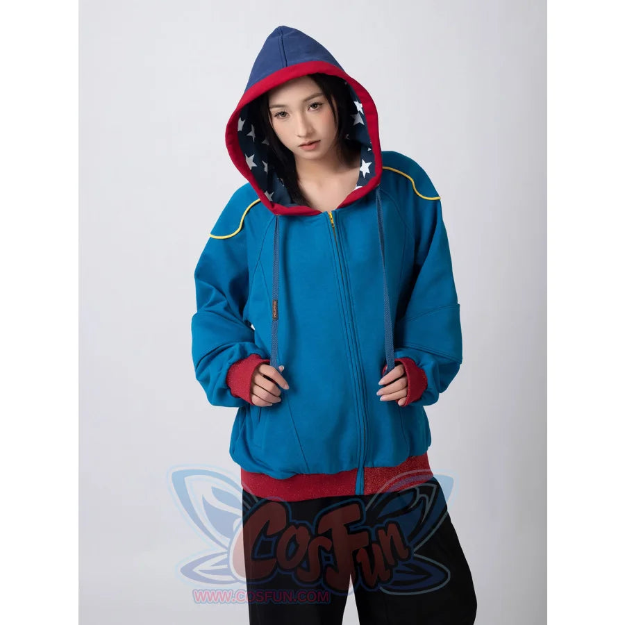 Cosfun Original America Modern Color-Block Blue Cosplay Hoodie Jacket A00004 Sweatshirt