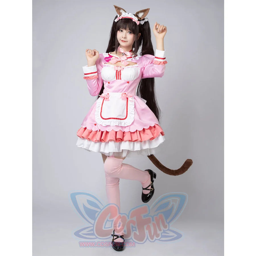 【Ready To Ship】Nekopara Chocola Cosplay Costume Pink Maid Outfit C00657 Costumes