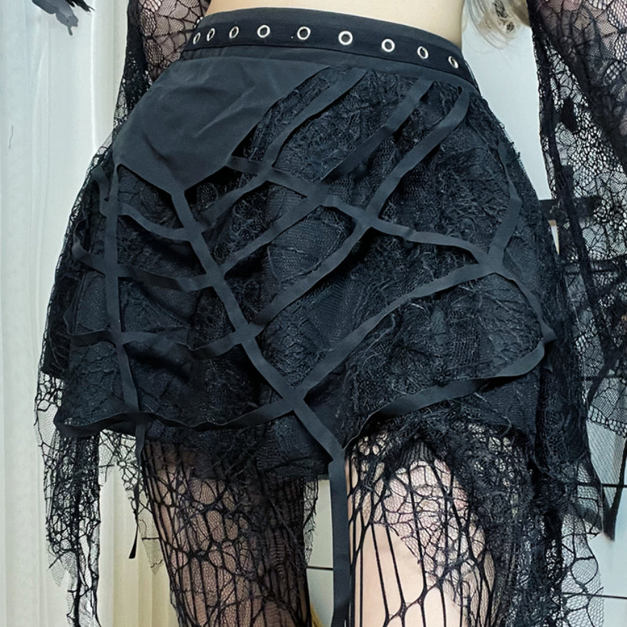 Summer Lace Spider Web Tassel Short Skirt