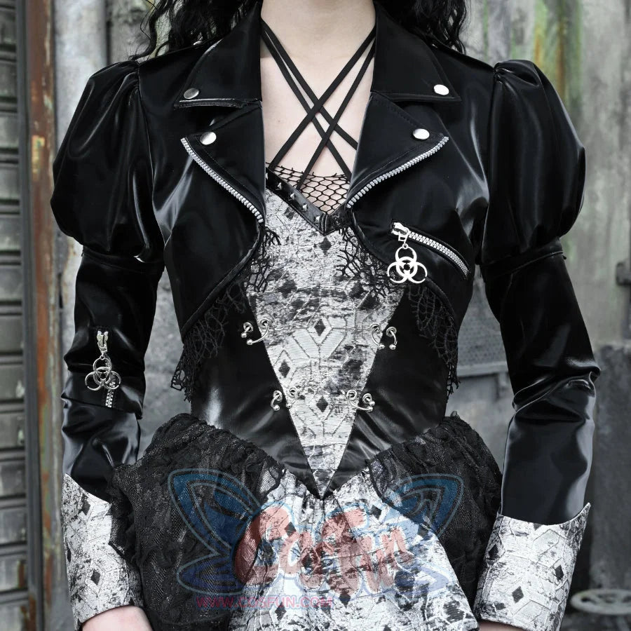 Punk Fishnet Long Sleeve Short Leather Coat