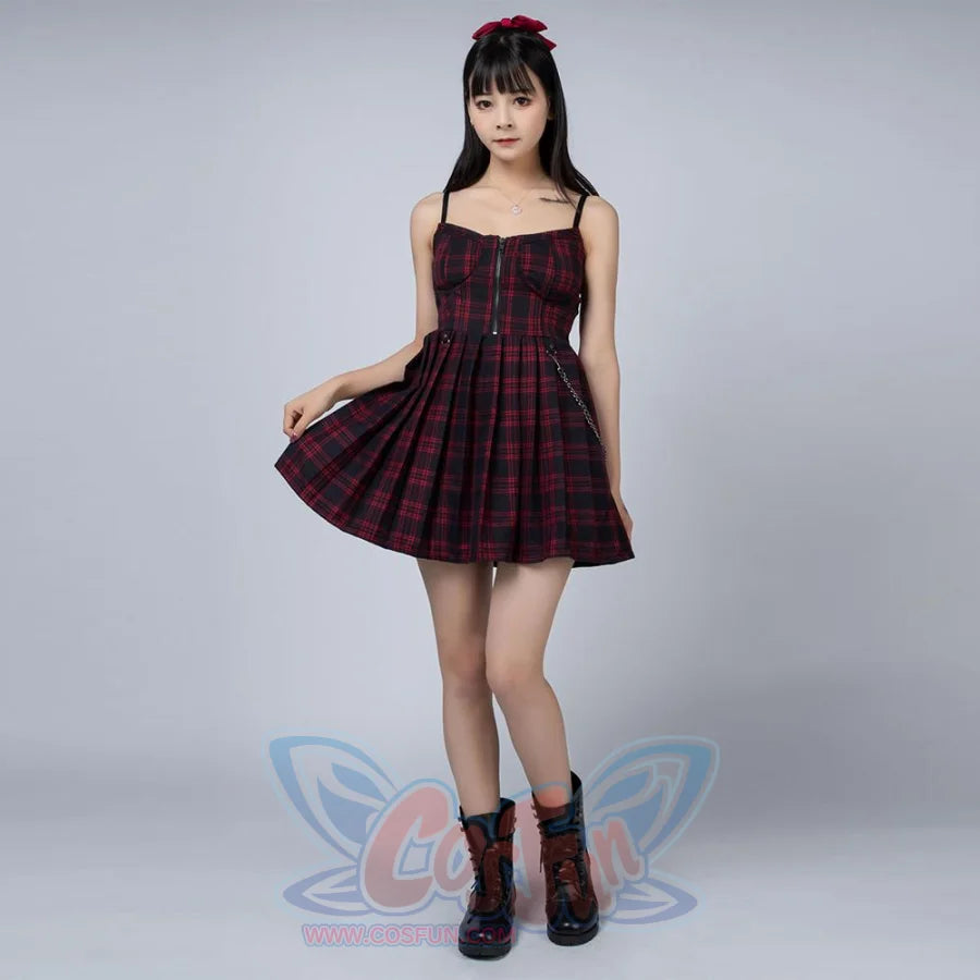 Gothic Grunge Spaghetti Strap Plaid Mini Dress Mp005895 Dress