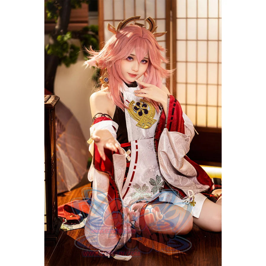 Yae Miko Genshin costume online and wig cosplay set size M