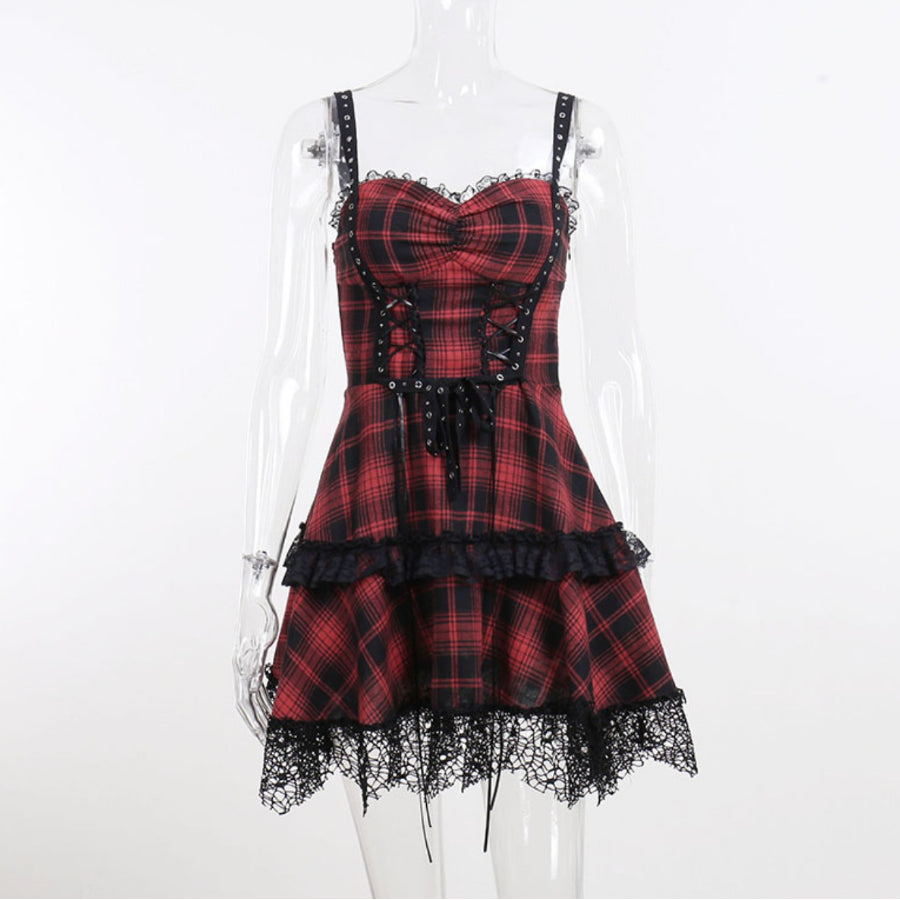 Lolita Plaid Slim Short Slip Dress S22916