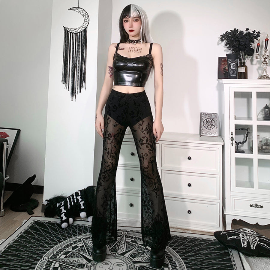 Lace See-through High Waist Slim Trumpet Pants