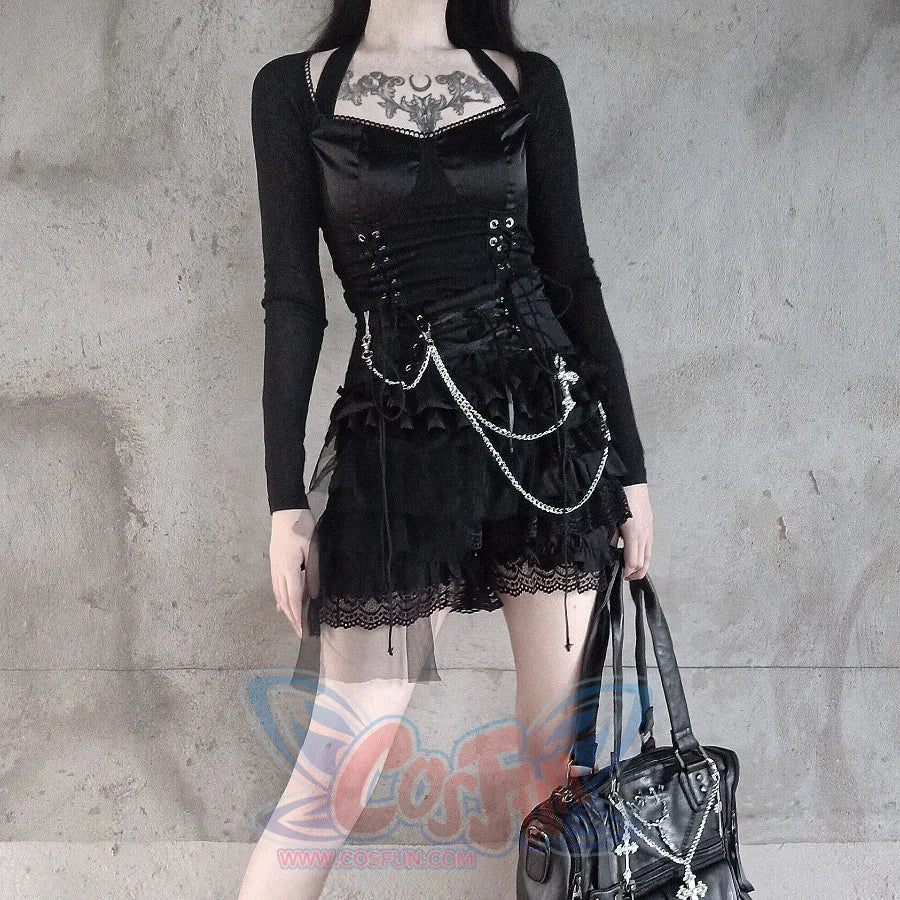 Gothic Chain Multilayer Lace Short Pantskirt