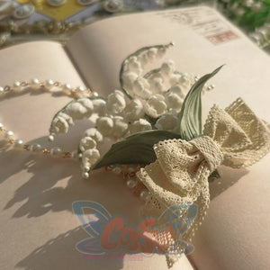 Lily Of The Valley Handmade Brooch And Pearl Chain