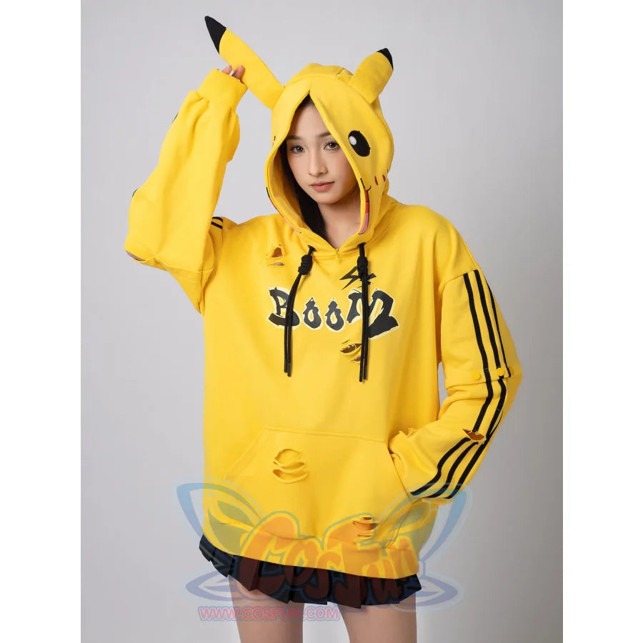 Cosfun Original Cute Electric Critter Yellow Grunge Cosplay Full Zip Hoodie A00006 Sweatshirt