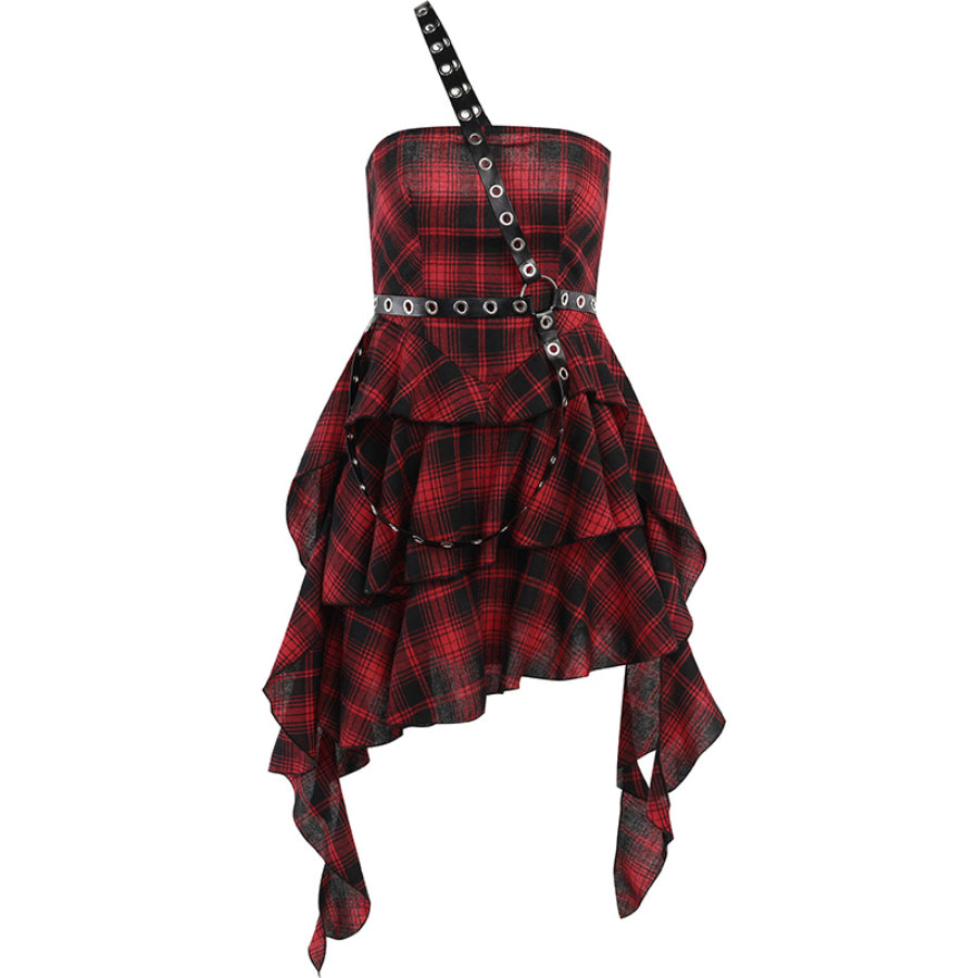 Sweet and Cool Irregular Slim Plaid Dress S22929