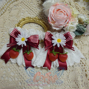 Sweet And Lovely Lolita Strawberry Straw Hat Sets White Wristband