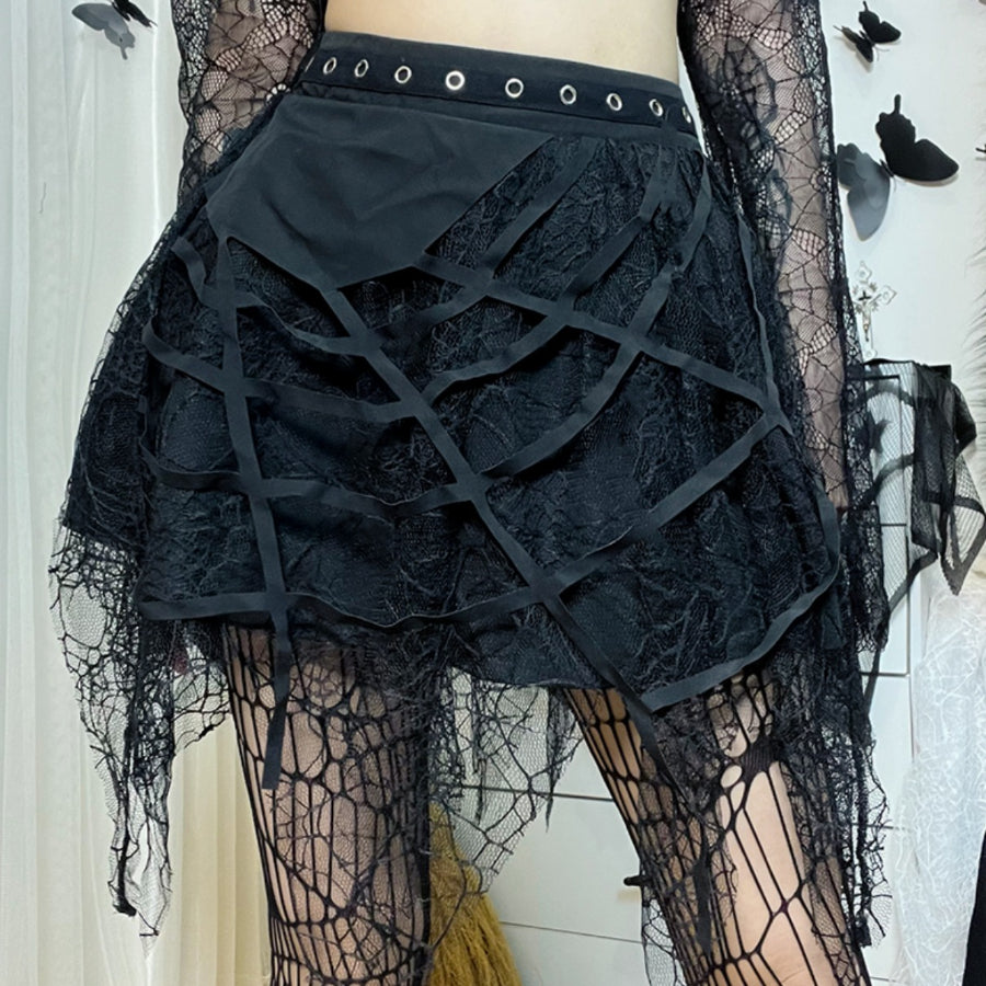 Summer Lace Spider Web Tassel Short Skirt